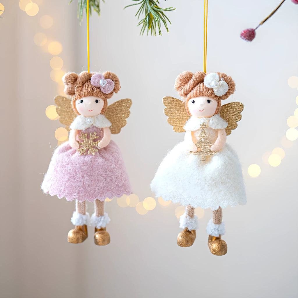 Pink and white cloth fabric Christmas angel wings plush pendant ornament