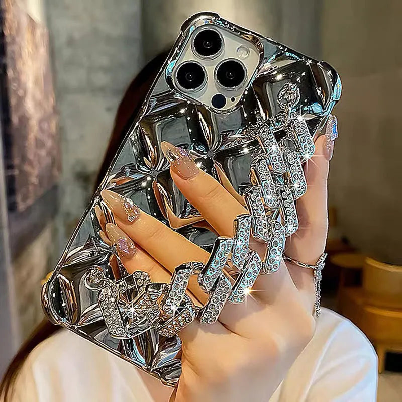 Luxury diamond bracelet phone case in plated rhombus gold for iPhone