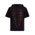 Black men's loose-fit hooded T-shirt with short sleeves and sequin decoration.