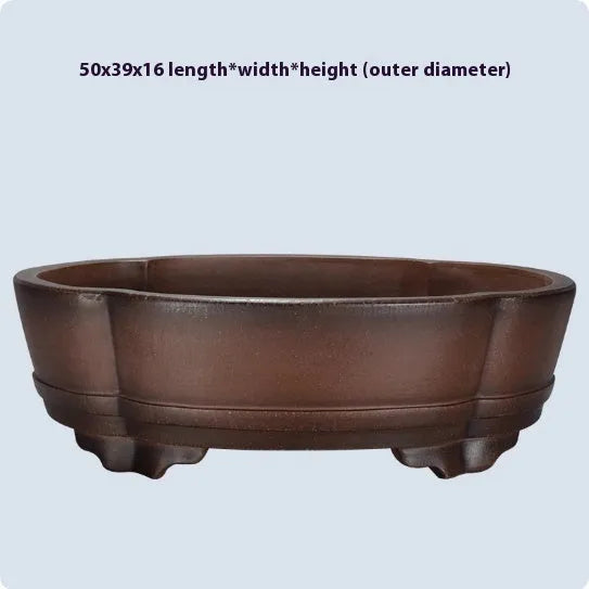 Classical rectangular purple clay flower pot for plants, 50 cm long, 39 cm wide, 16 cm high.