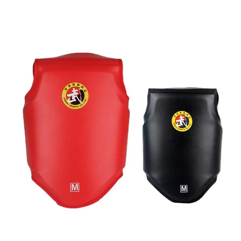 Red boxing helmet with one-piece chest protector for fighting training