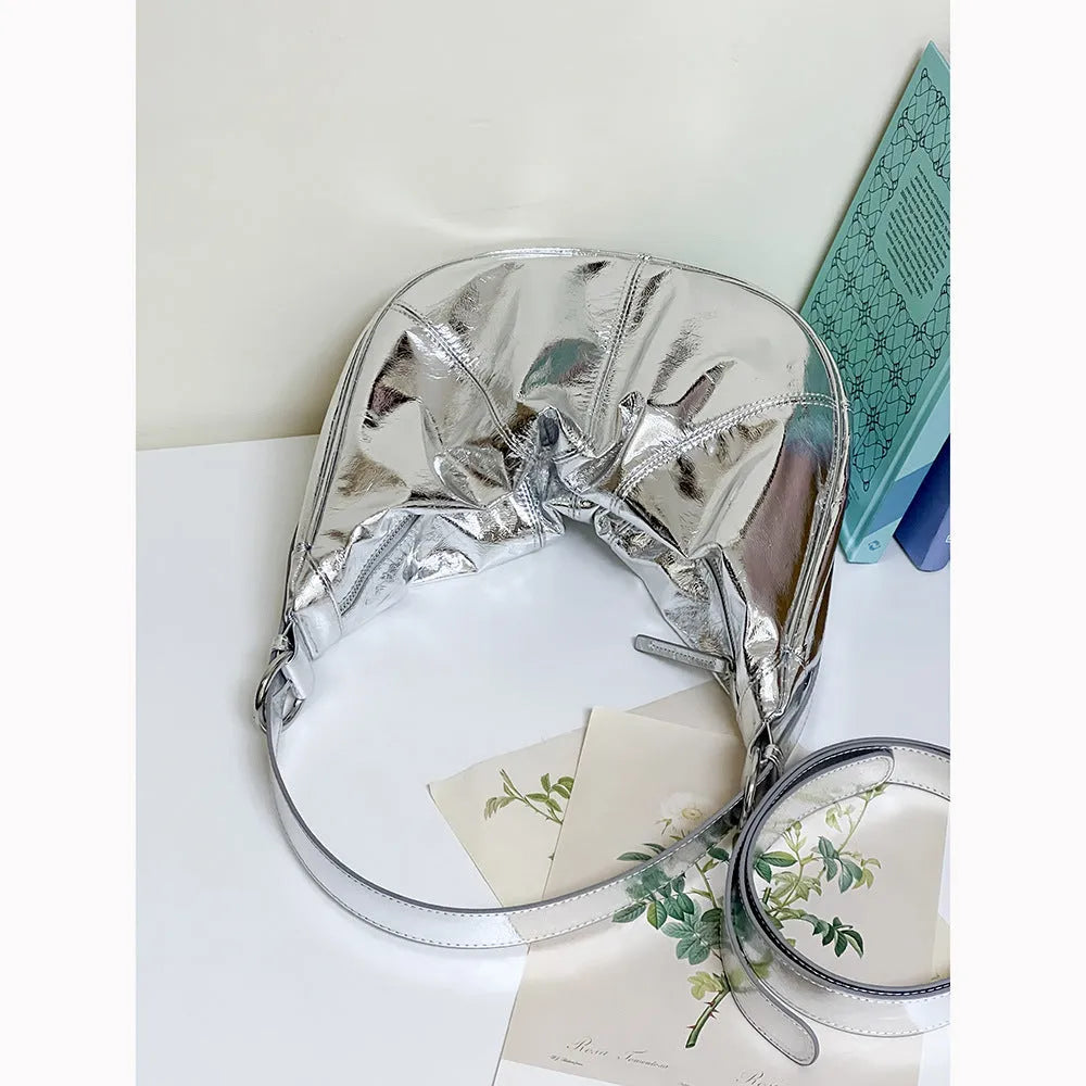 Women's first layer cowhide leather dumpling shape shoulder bag in black, pink, silver or white colours