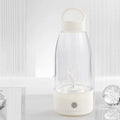 Automatic electric shaker bottle in green, pink, or white with USB charging port and carry handle.