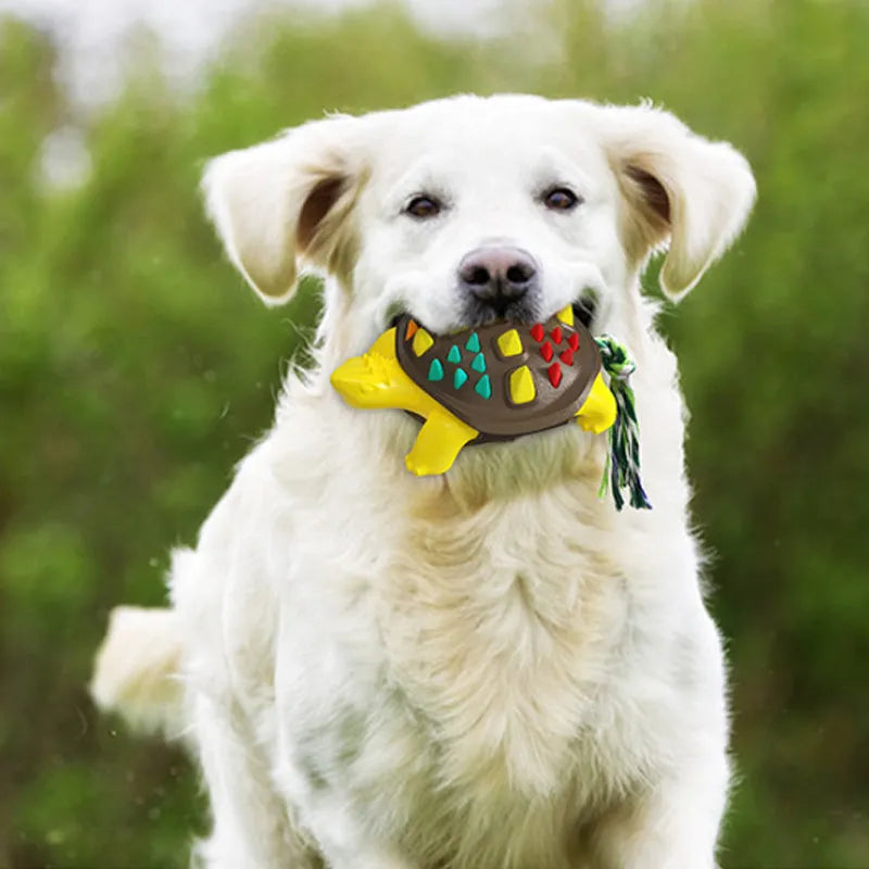 Natural rubber dog toothbrush chew toy with dinosaur knot tail design in assorted colour options
