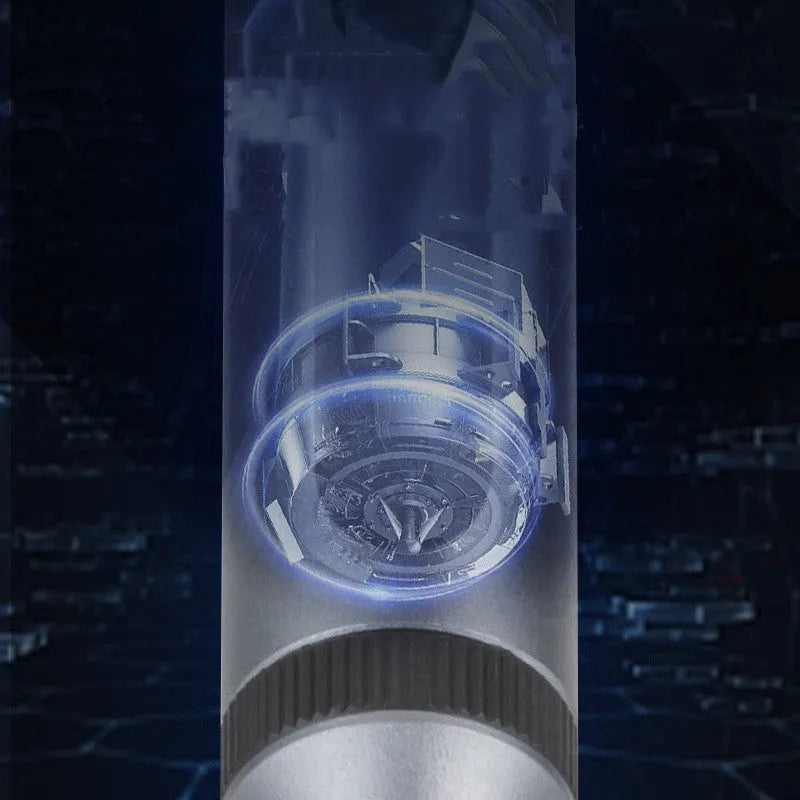 Precision electric screwdriver with aluminium alloy handle shown beside its charging cable and bits.