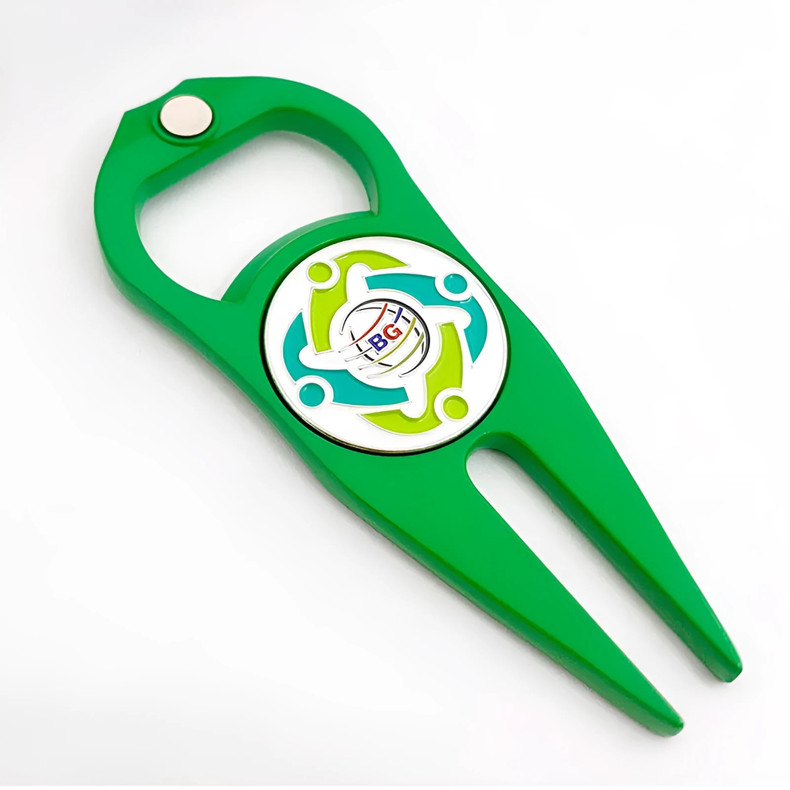 Zinc alloy golf ball yoke and bottle opener tool in black, green or silver with 88mm dimensions