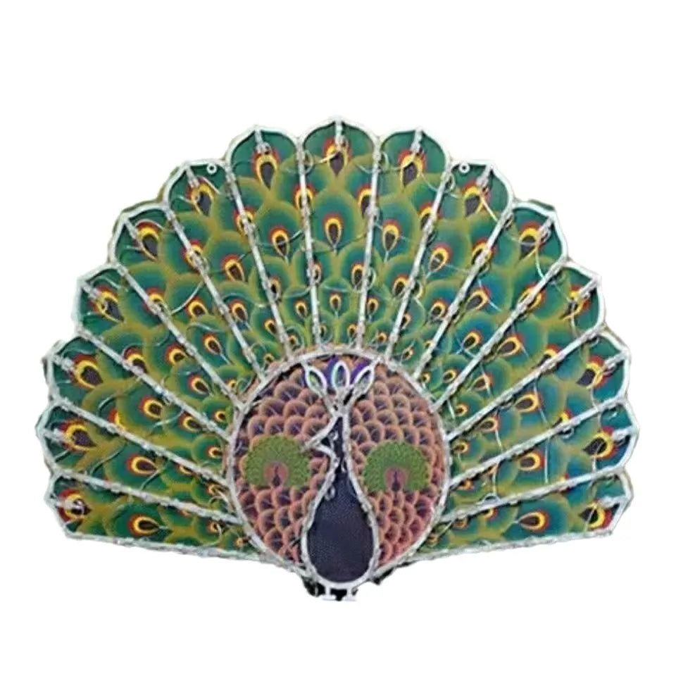 Outdoor Christmas decorative string lights with colourful patterns including peacock lamp, love heart, sunflower, and star designs