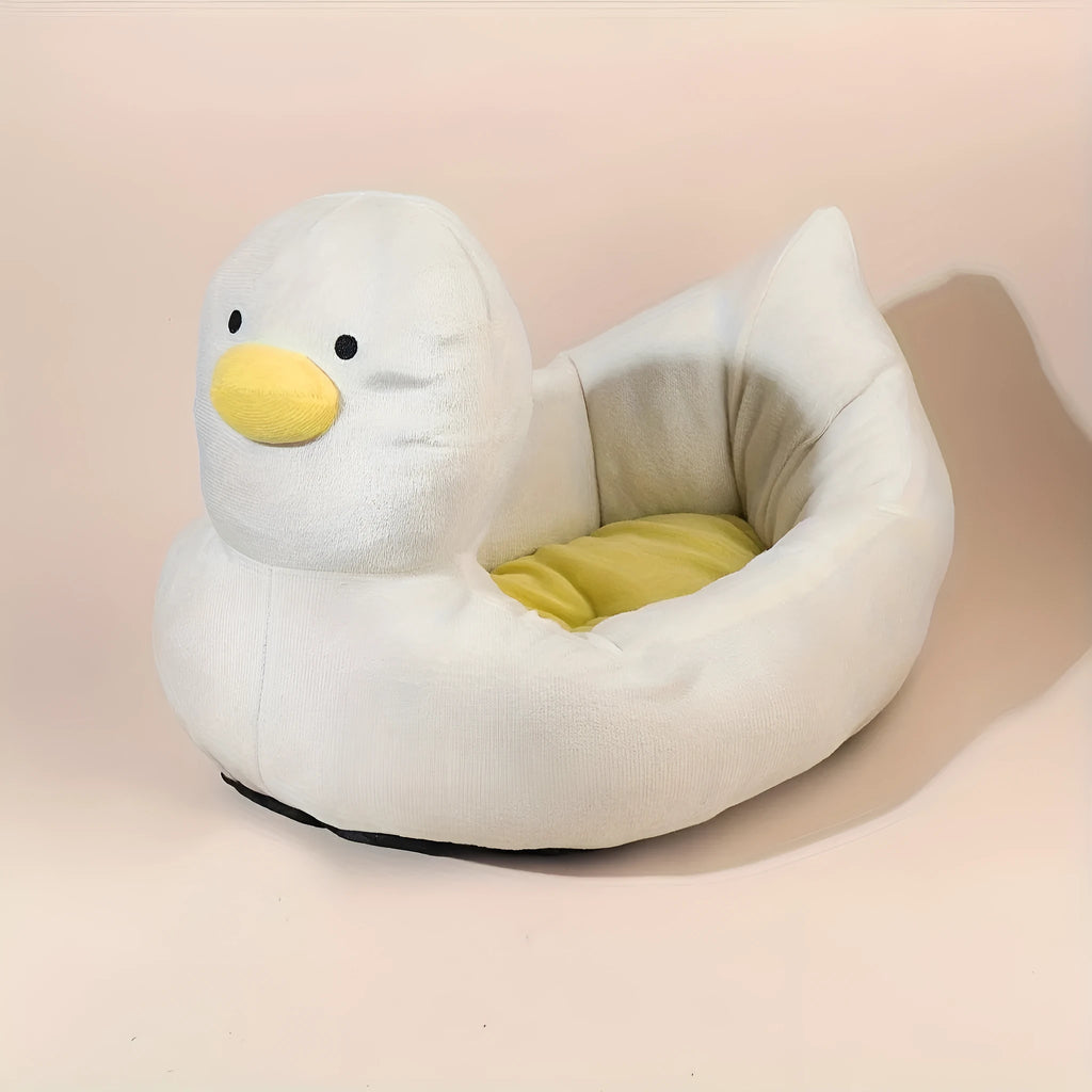 Blue duck-shaped pet bed sofa for small dogs and cats with fluffy polyester cushion