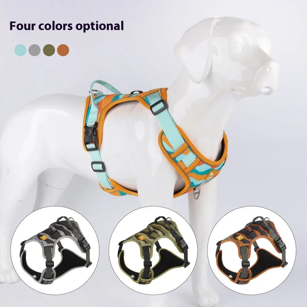 Reflective dog harness with hand-holding rope in orange Oxford cloth