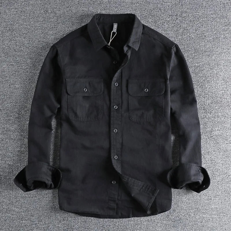 Men's loose fit long sleeve overalls shirt in cardigan style with four colour options
