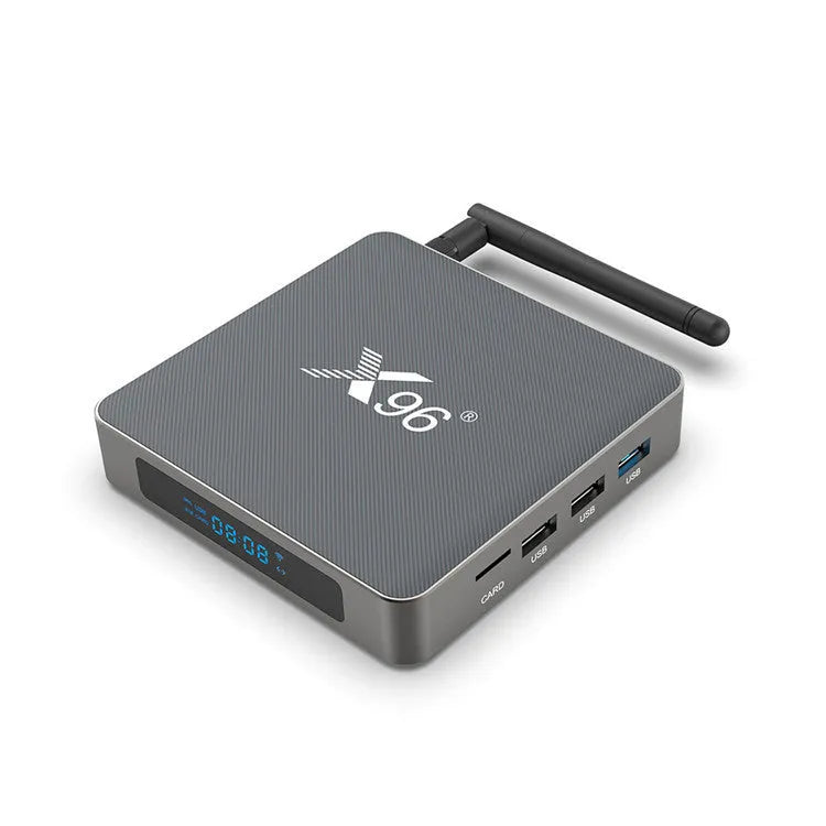 RK3566 Android smart TV set-top box with remote control and HDMI cable on a table
