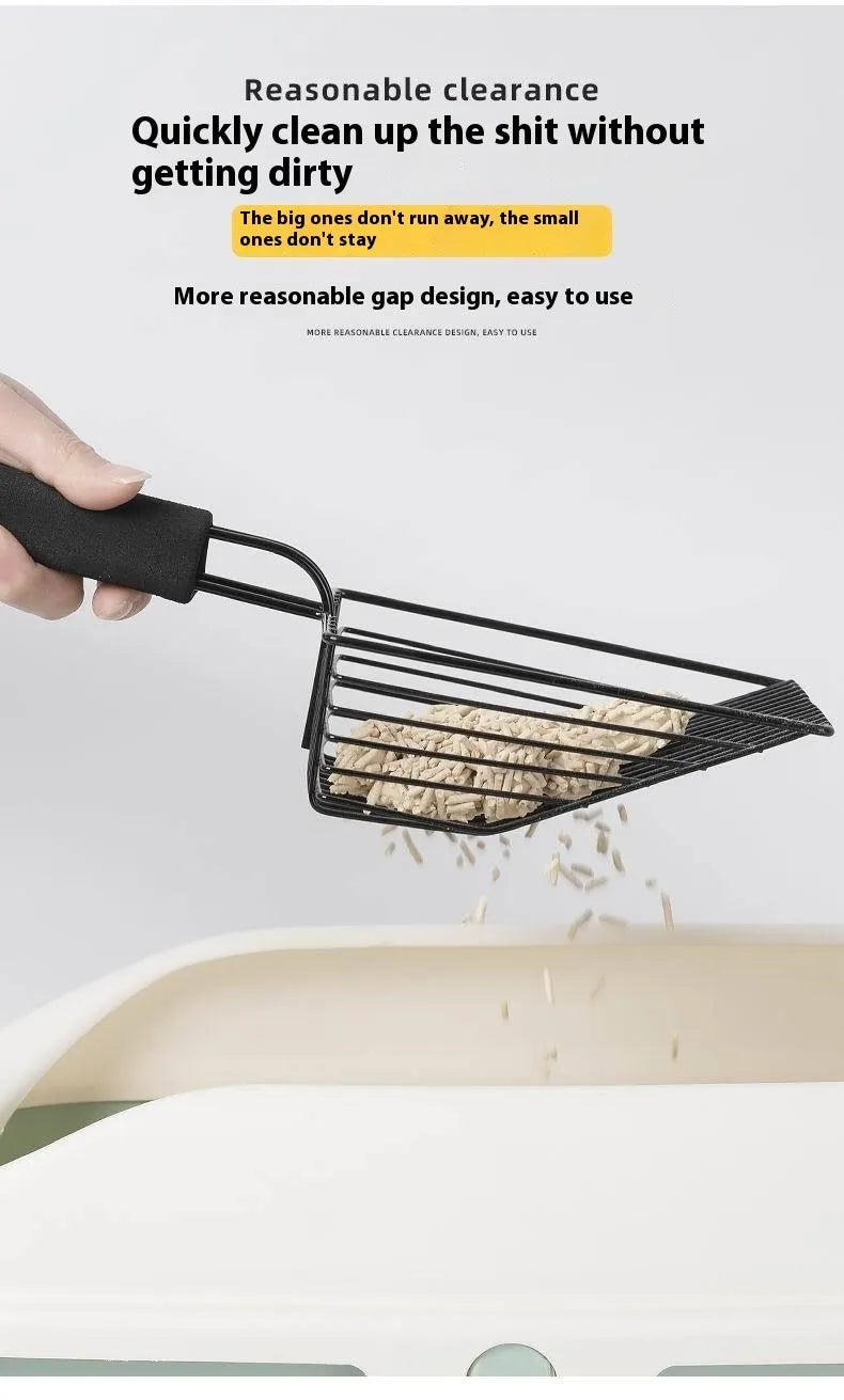 Black metal cat litter scoop with 0.8cm gap for sifting clumping cat litter