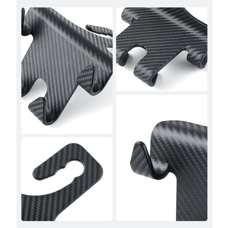 Black ABS plastic car multifunction hook and mobile phone holder bracket for rear seat storage.