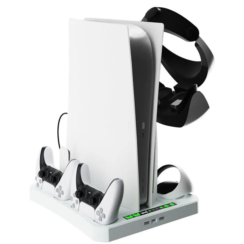PS5 PSVR2 multifunctional cooling pad base with game disc and helmet storage rack in ABS material