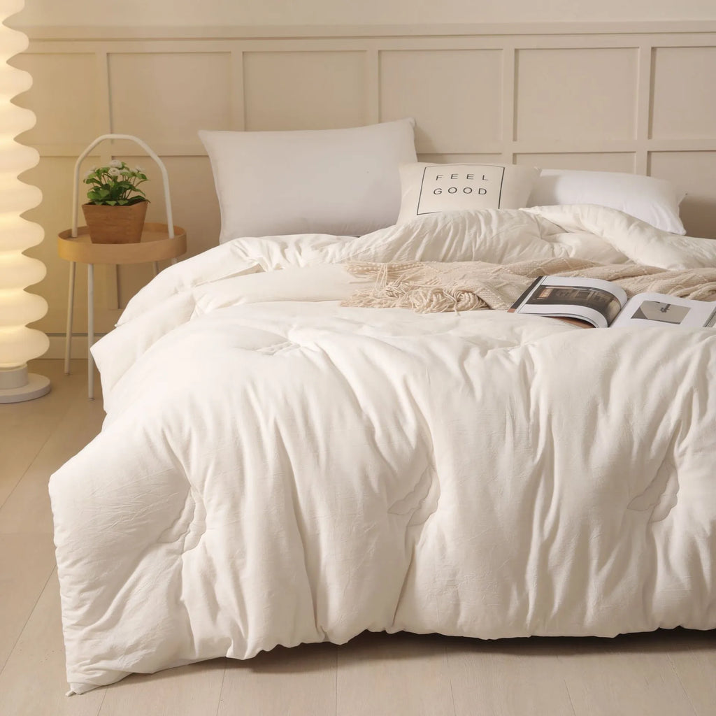 Soybean fibre pure cotton quilt in grey colour showing twill weave texture and zipper connection detail