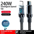 Smart digital display Type-C cable 240W super fast charging black nylon braided 1m 2m