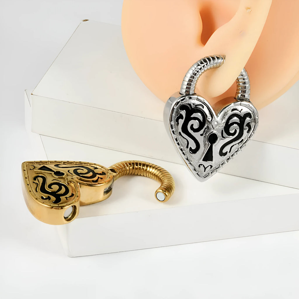 Heart-shaped stainless steel stud earrings with electroplated gold colour finish