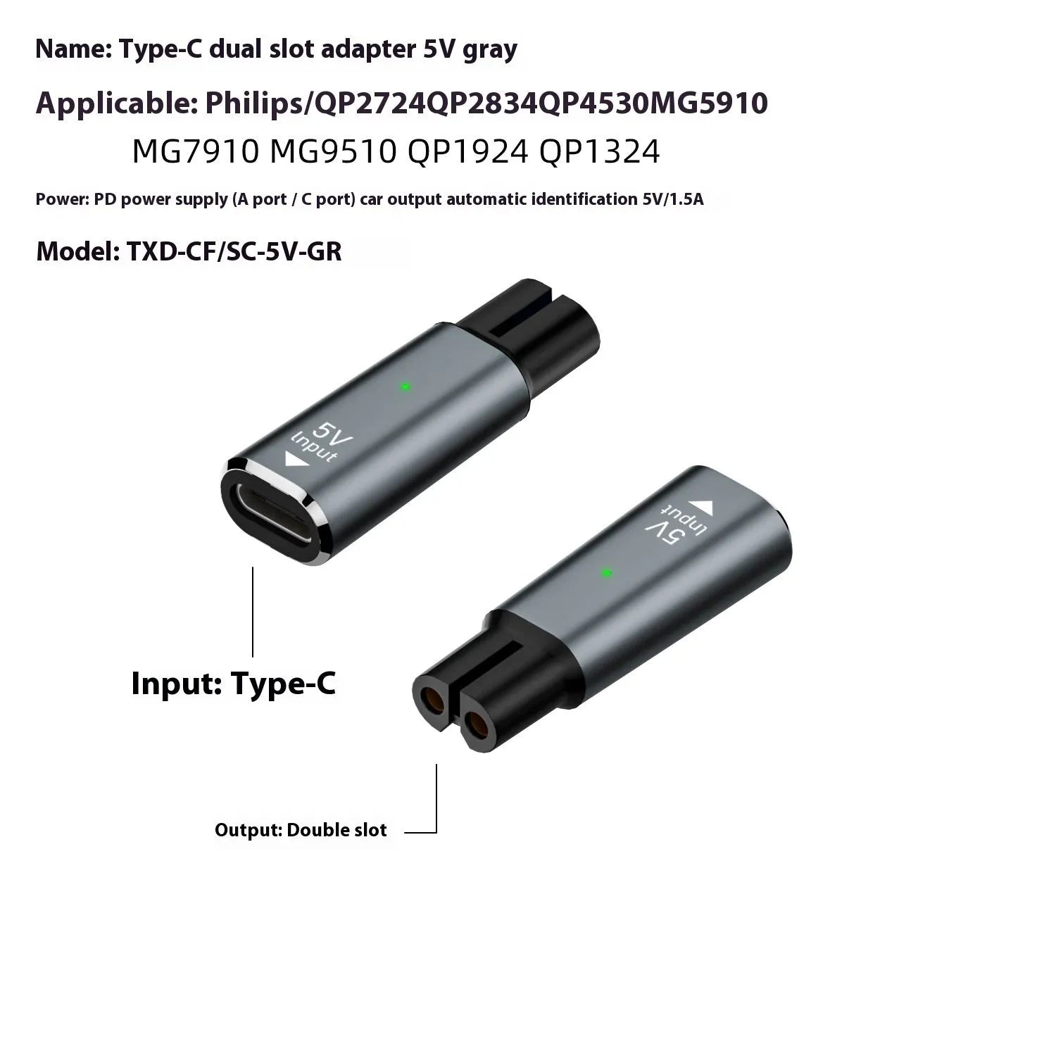 Black 4.3V USB-C charging adapter for electric shavers and hair clippers with aluminium alloy housing