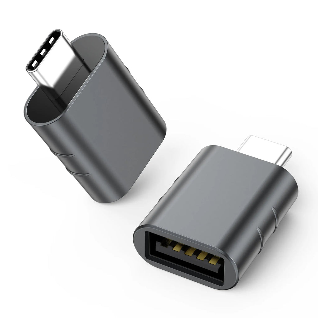 USB C male to USB A female adapter converter with metallic zinc alloy shell.