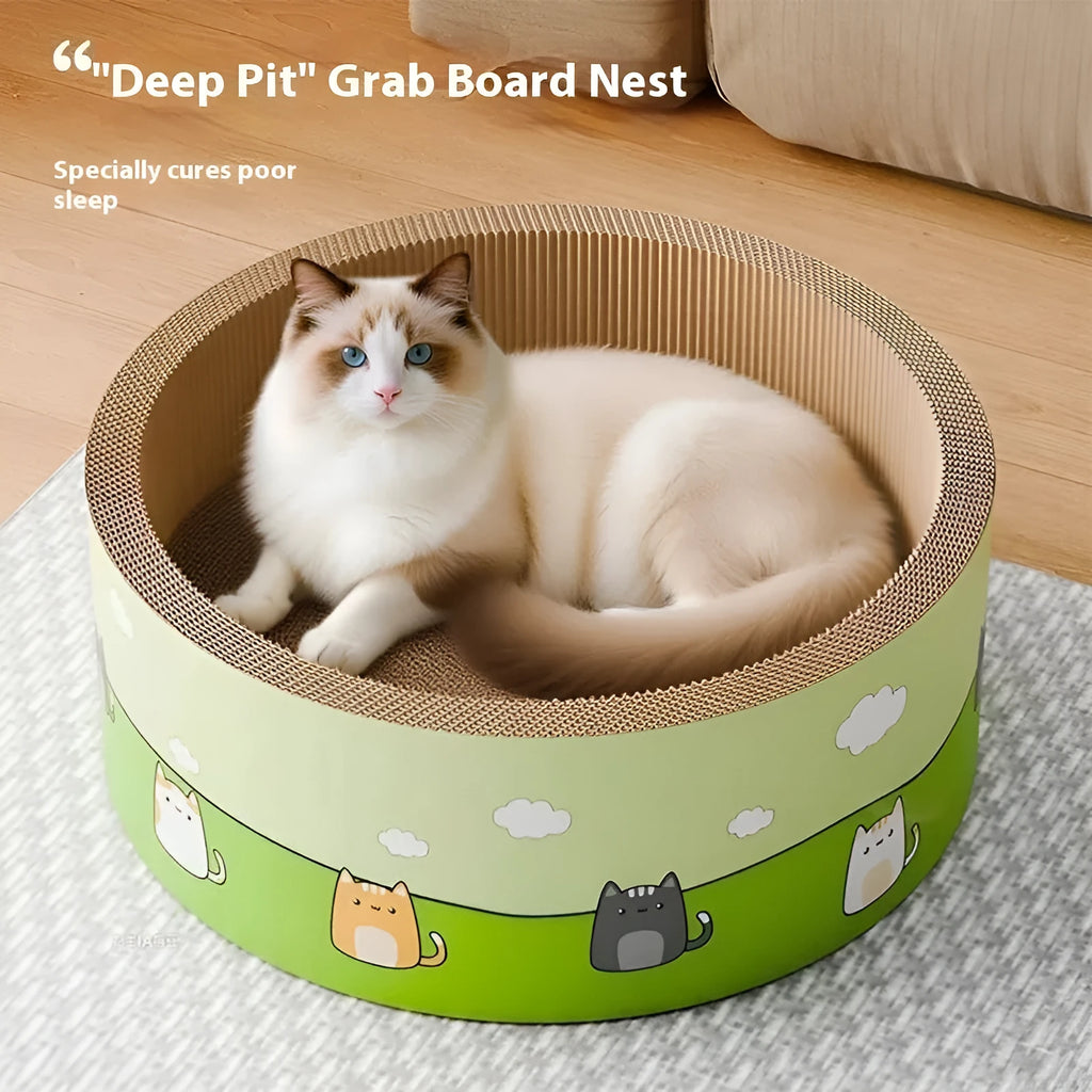 Large round cat scratch board with deepening pits made from corrugated paper in 45cm or 50cm diameter