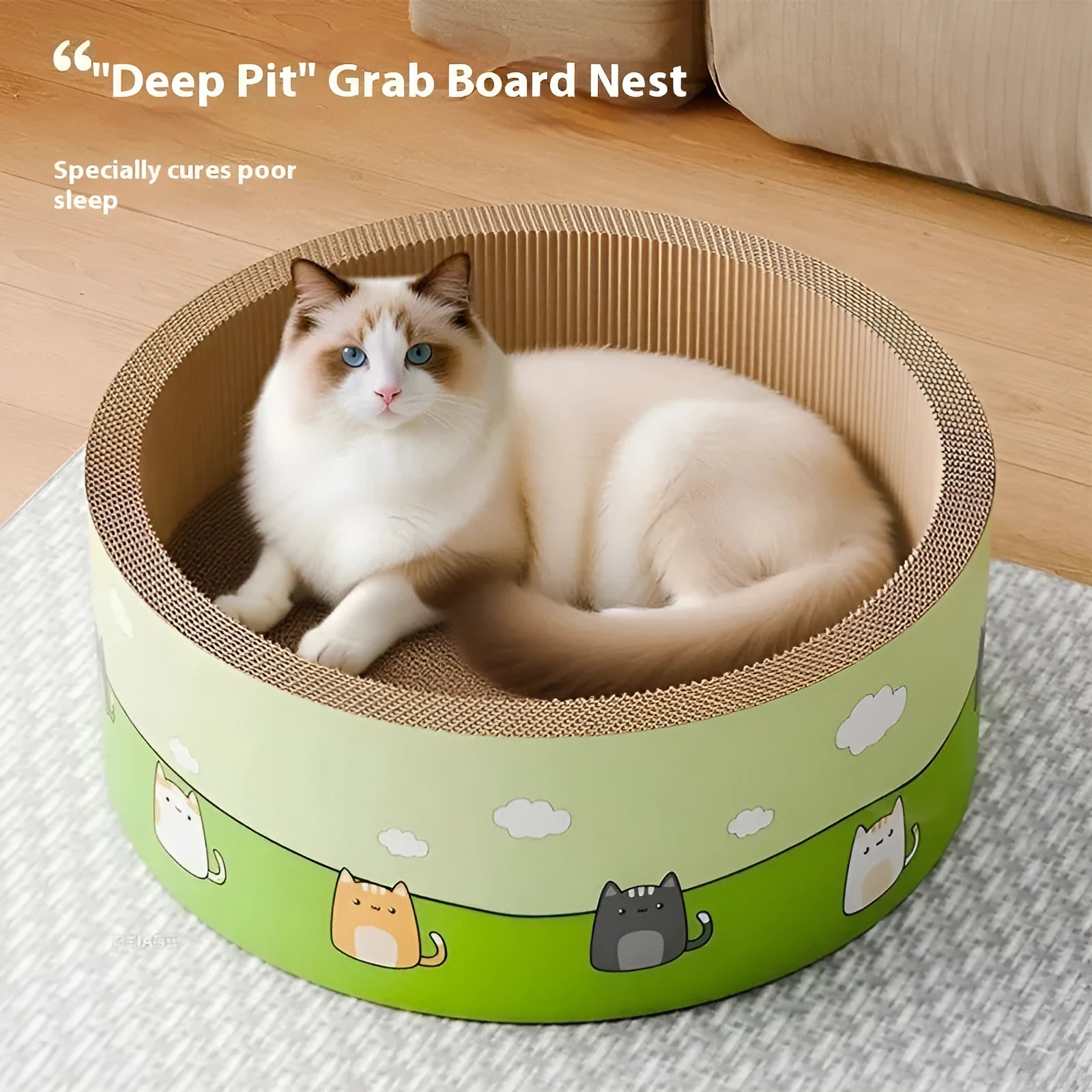 Large round cat scratch board with deepening pits made from corrugated paper in 45cm or 50cm diameter