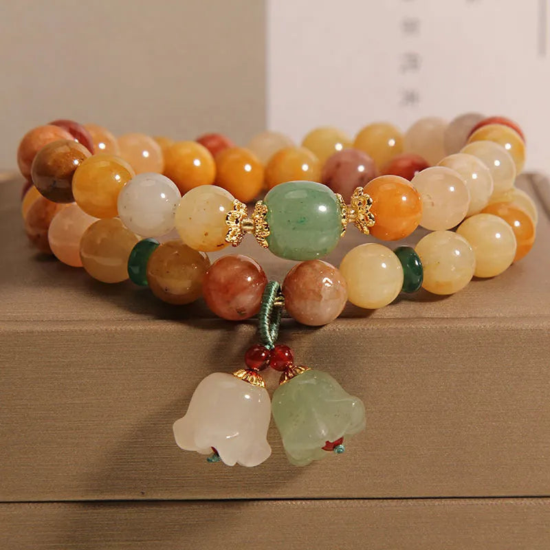 Natural Jinsi Jade multi-layer women's bracelet with orchid pendant charm on adjustable cord
