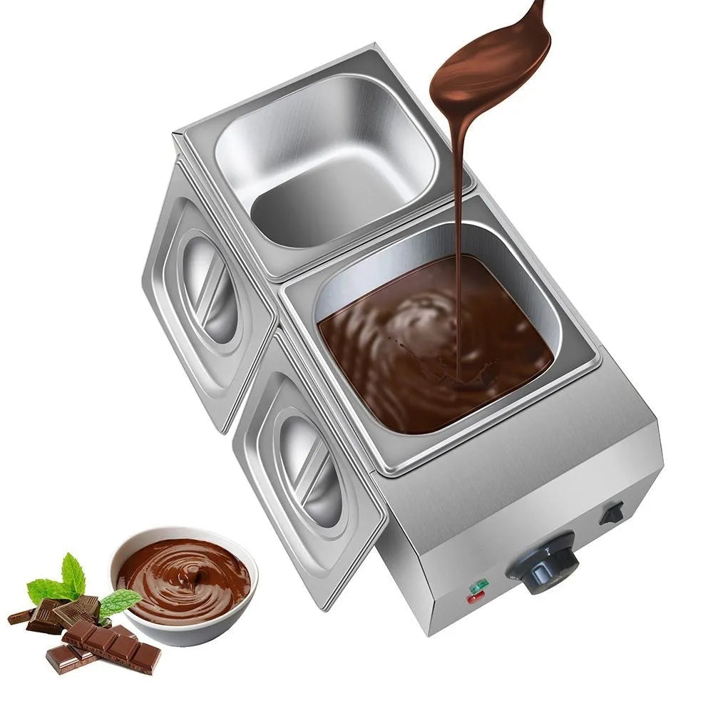 Commercial chocolate melting machine with stainless steel construction and temperature control display