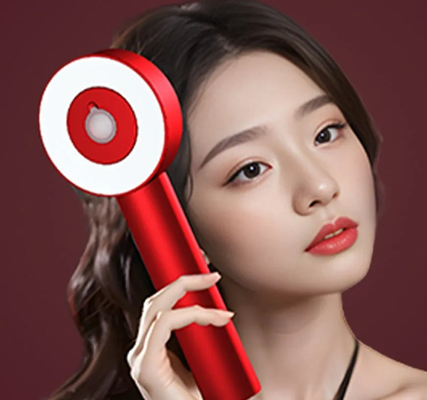 Red and blue light massage hair comb in black or red with Type-C charging port