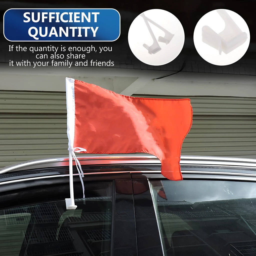 White PP plastic car window flag pole holder and mount clip set with 10 flag poles.