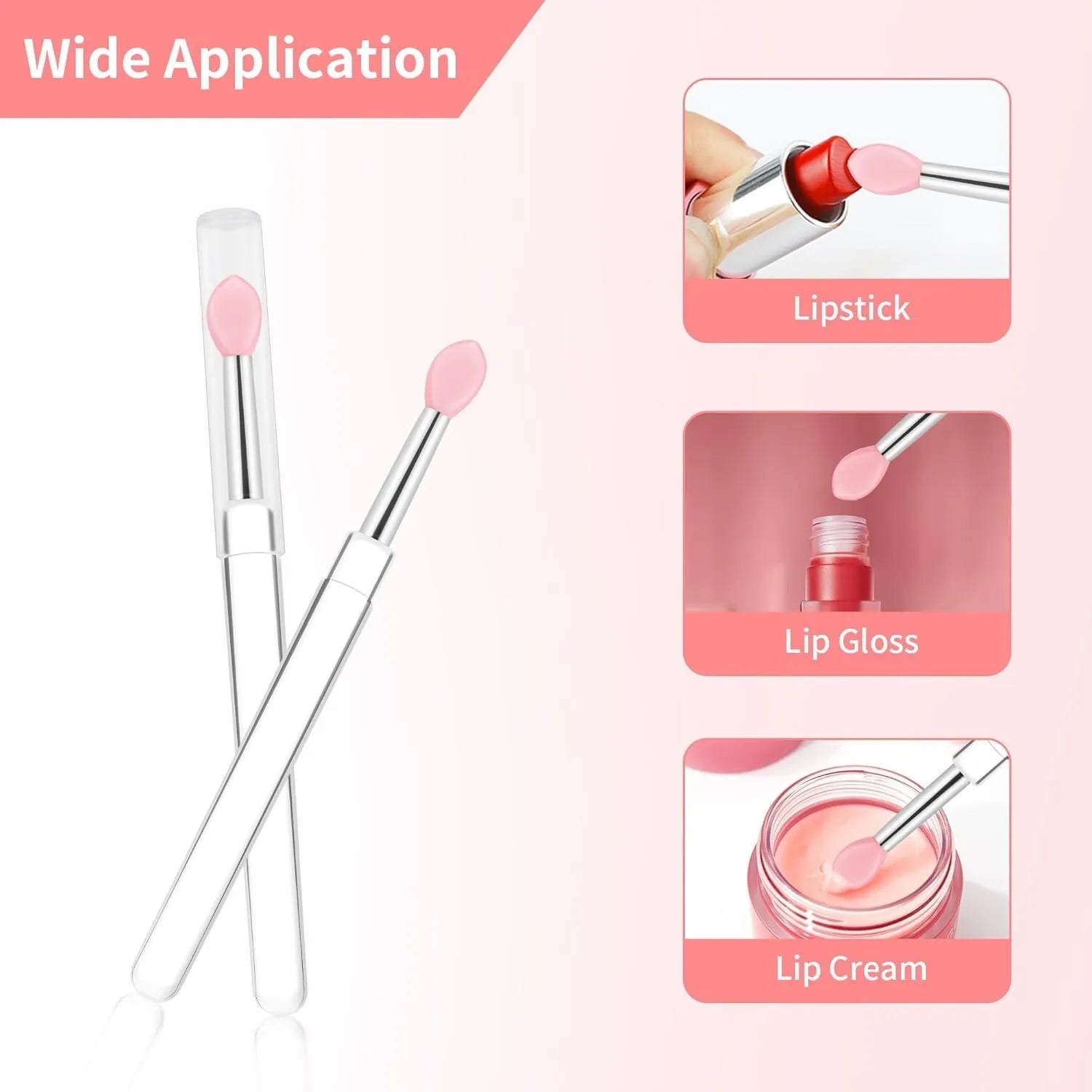 Set of silicone lip brushes with caps in various colours including blue, pink, purple and red.