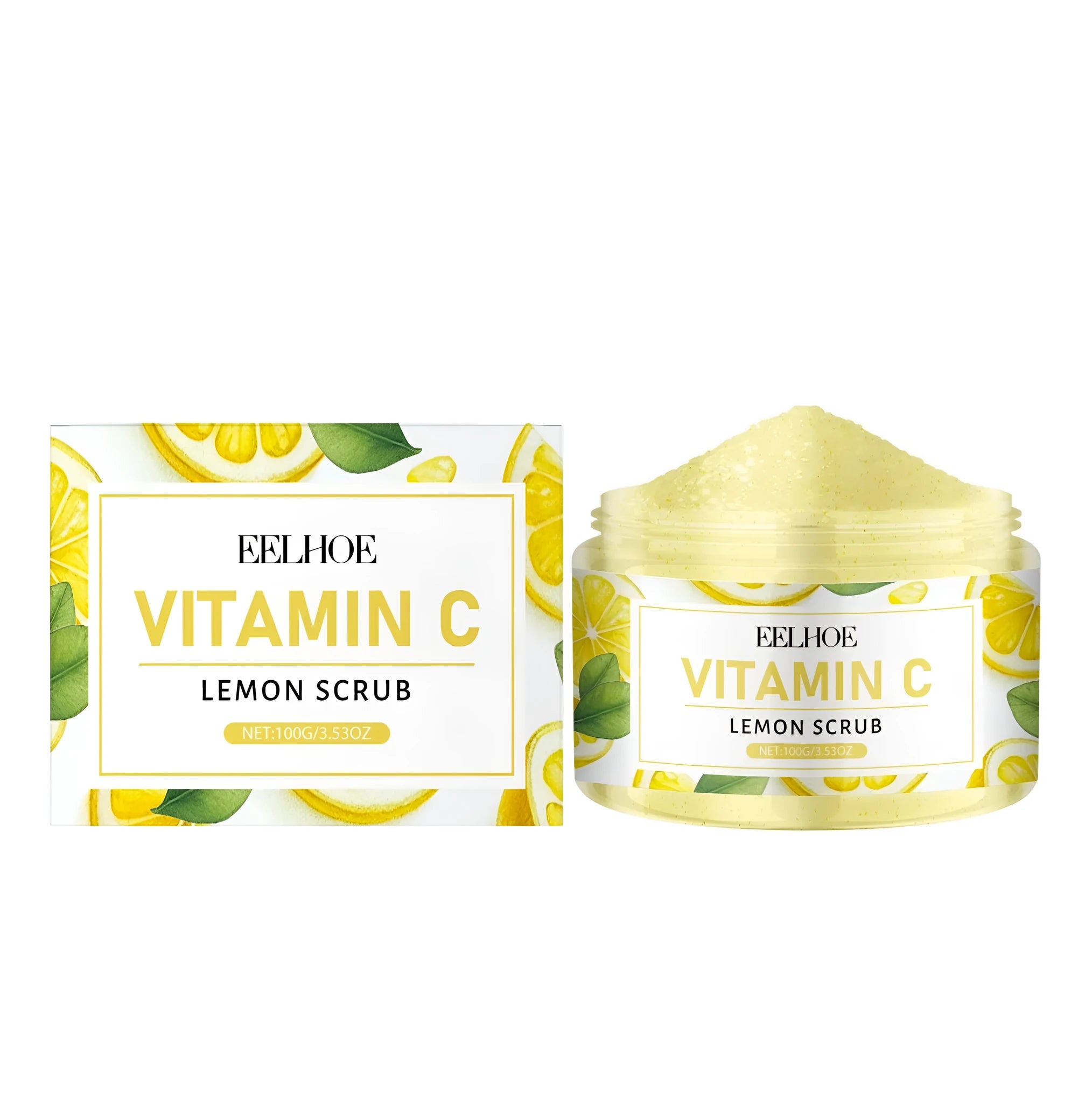 100g tub of lemon-scented exfoliating scrub cream with walnut shell powder and vitamin C.