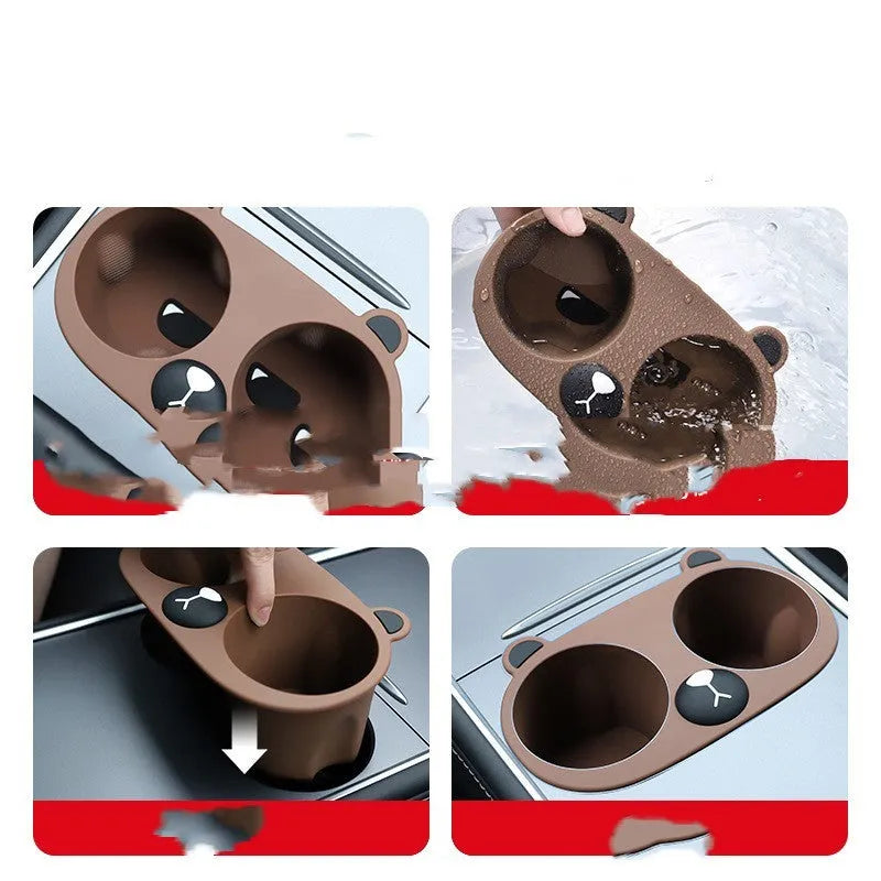 Silicone car cup holder stabiliser insert for central console in grey, tan, and pink colour options