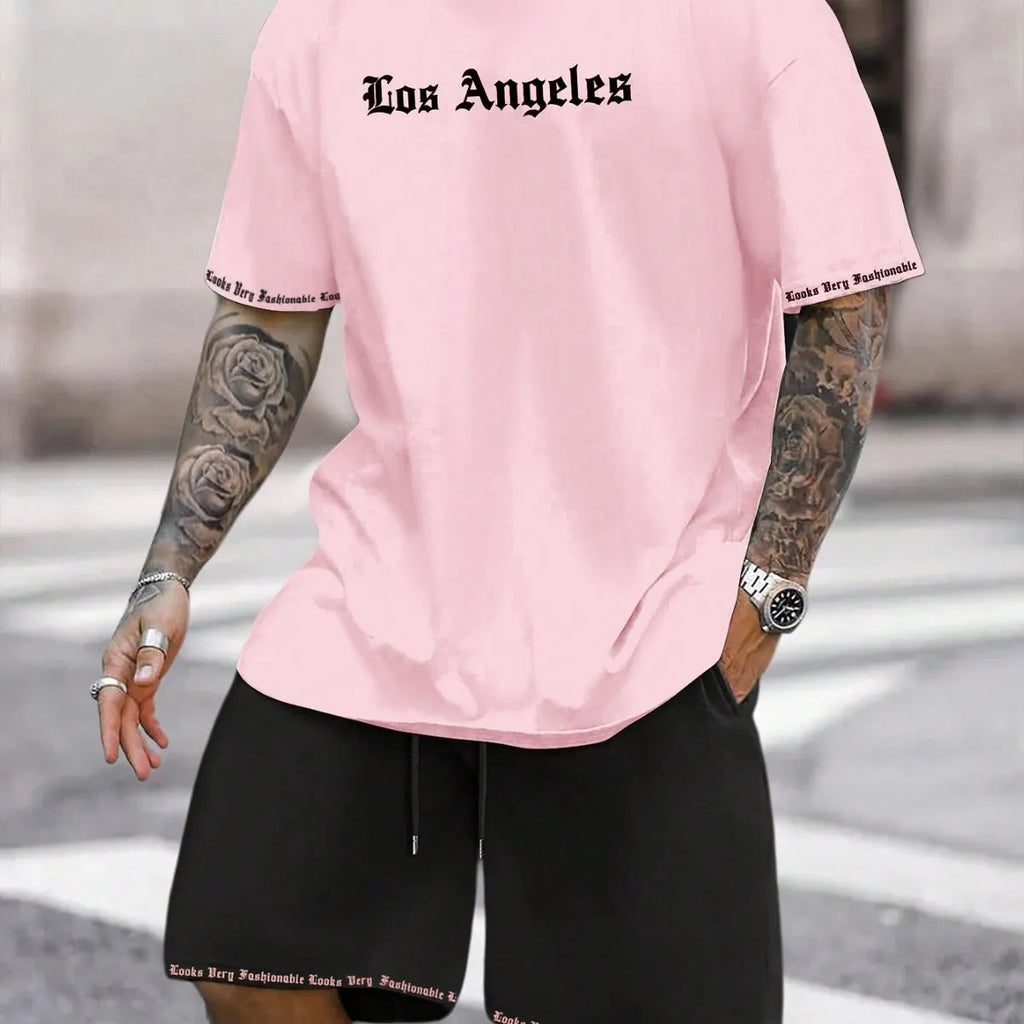 Sports style short-sleeved top and matching shorts set in solid colour on hanger