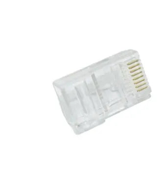 White RJ45 network modular plug with gold-plated three-fork contacts, 1000-piece bulk pack