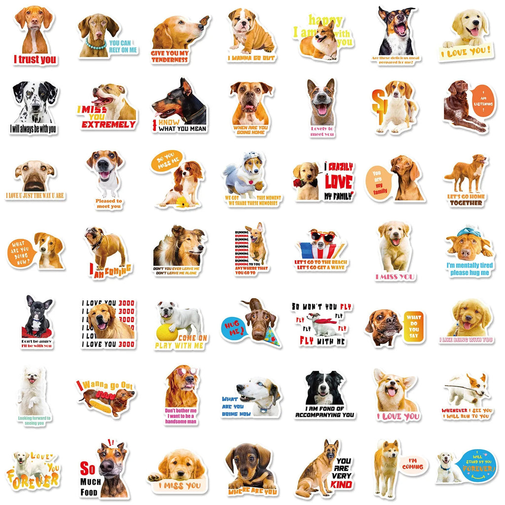 Pack of 100 Nordic style stickers with realistic dog facial expressions