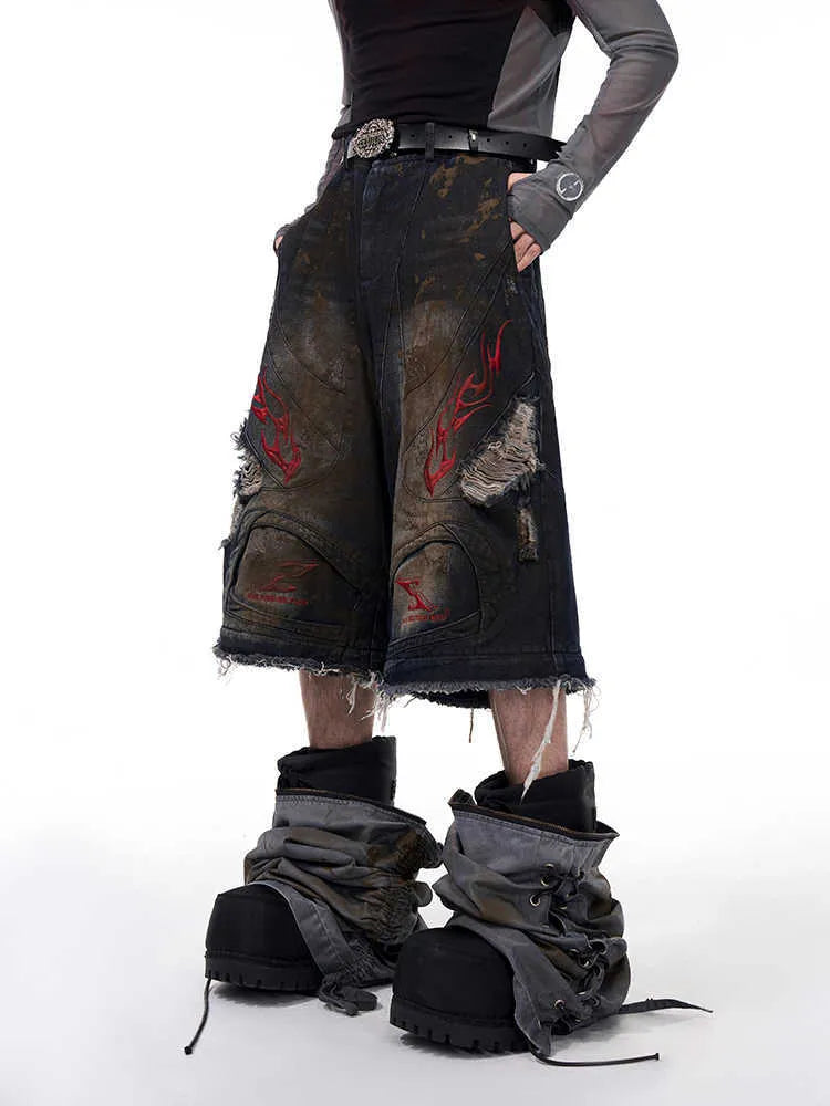 Men's retro jeans with detachable trouser legs in wide-leg loose fit