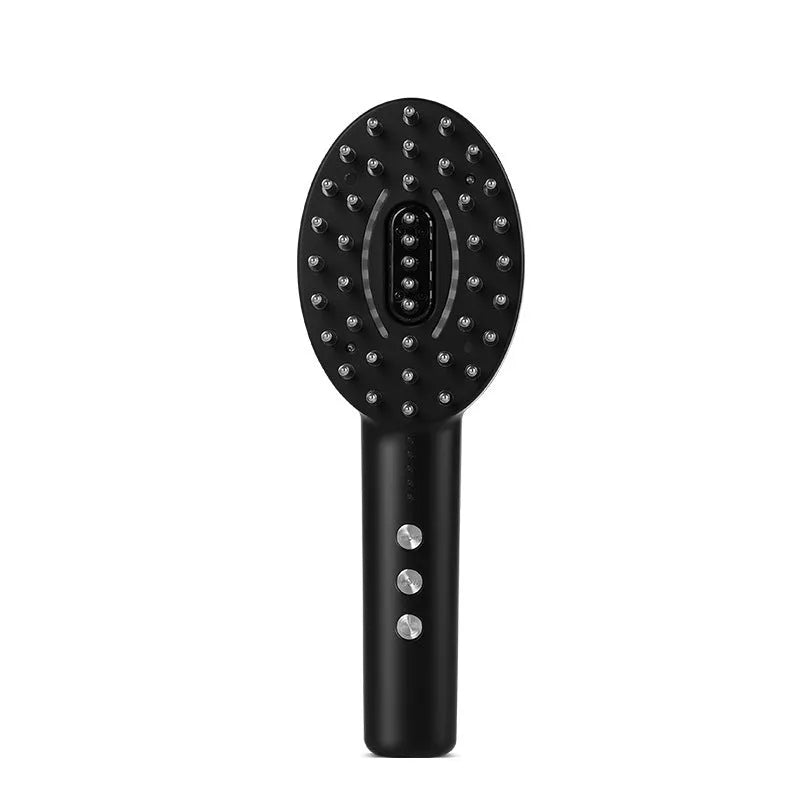 Black handheld scalp massage device with vibration therapy function and USB charging cable