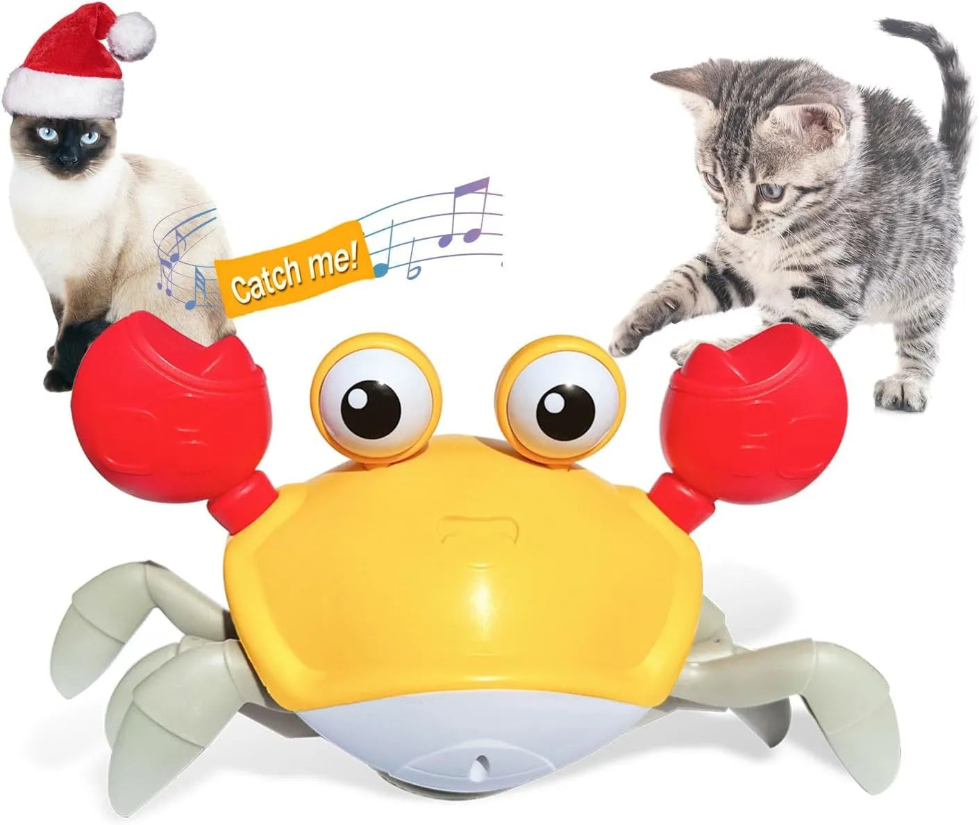 Blue electronic crawling crab dog toy with obstacle avoidance sensors on floor