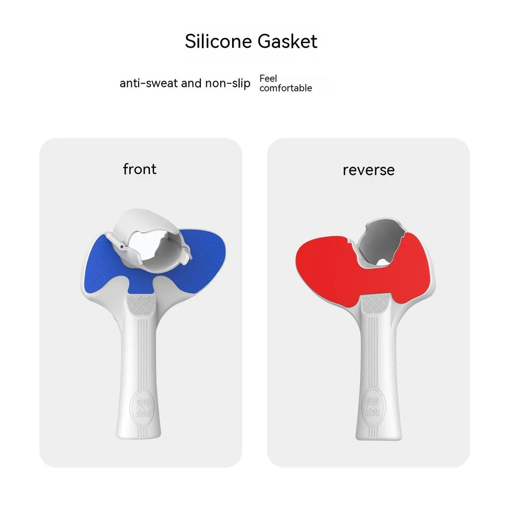 Red and blue PICO 4 VR controller table tennis hand grip accessory showing plastic silicone construction