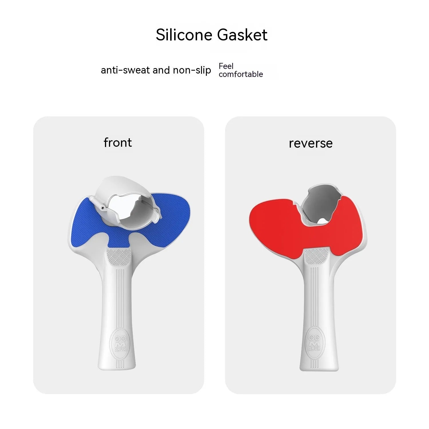 Red and blue PICO 4 VR controller table tennis hand grip accessory showing plastic silicone construction