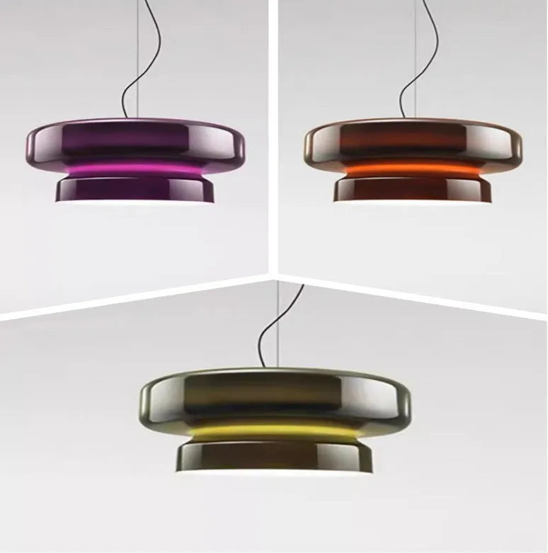 Modern simple style glass chandelier light fixture in a choice of four colours.