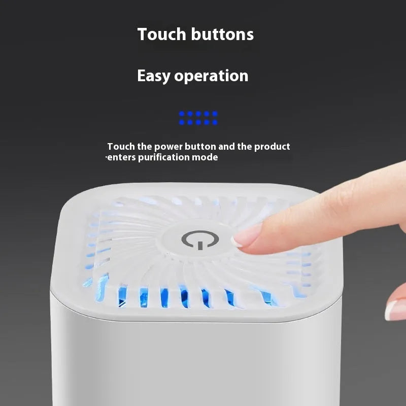 Mini USB car air purifier in black or white for spaces under 10 square metres