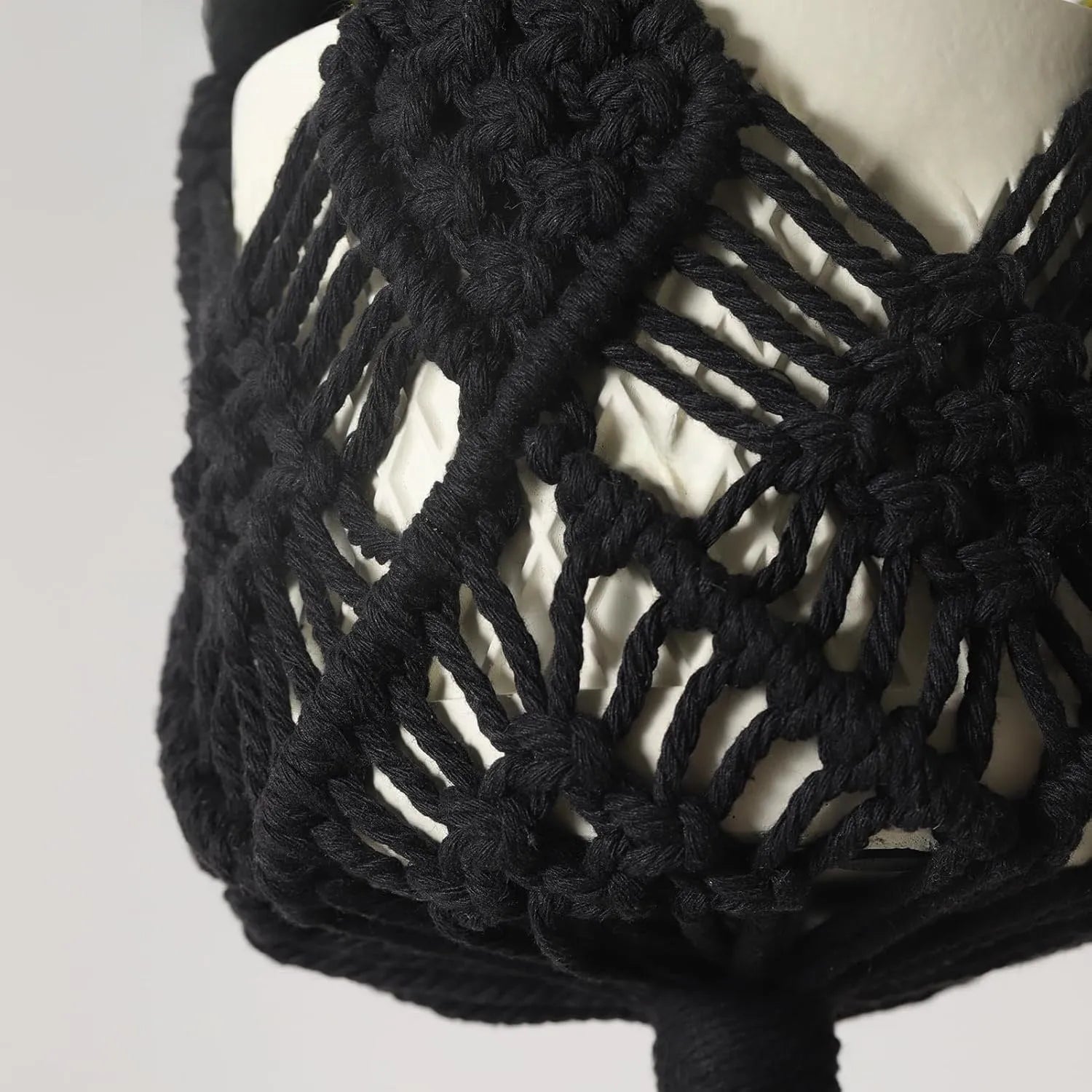 Hand-woven polyester cotton flower pot in minimalist net pocket design