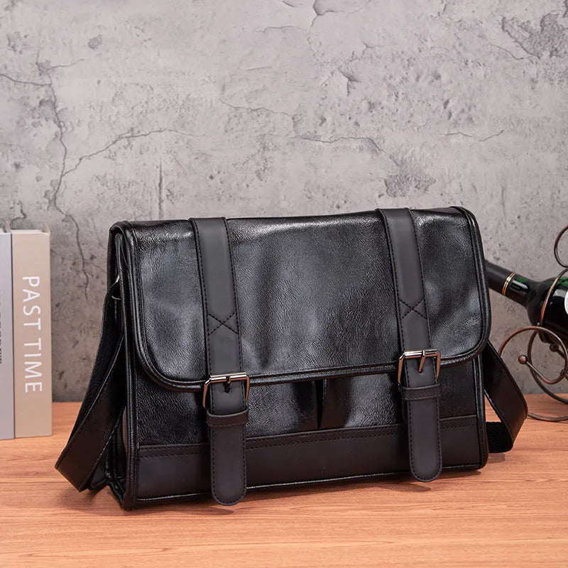 Black Korean style men's backpack with pu material and anti-theft function