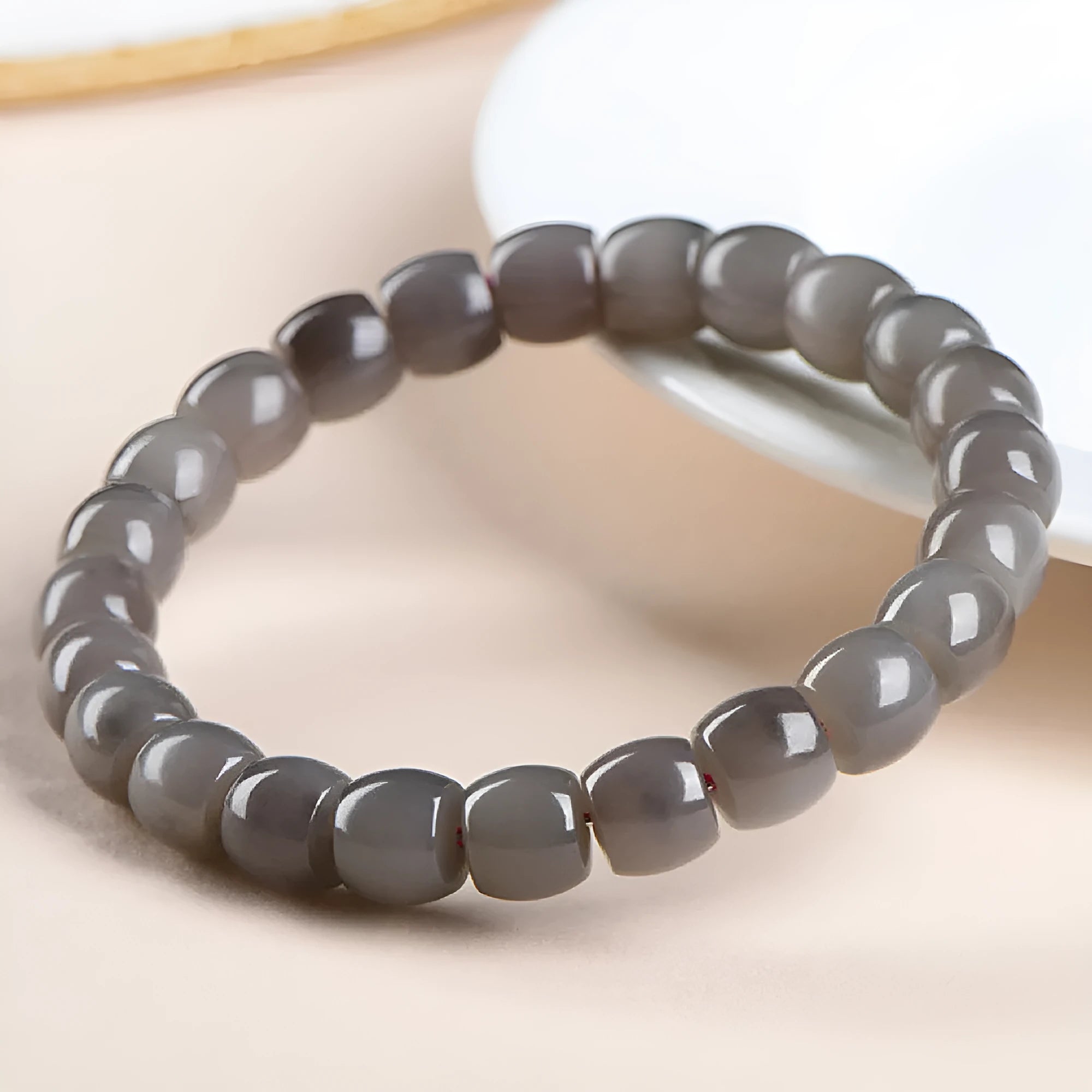 Natural smokey violet Hetian jade straight cut bracelet with 8x9mm beads