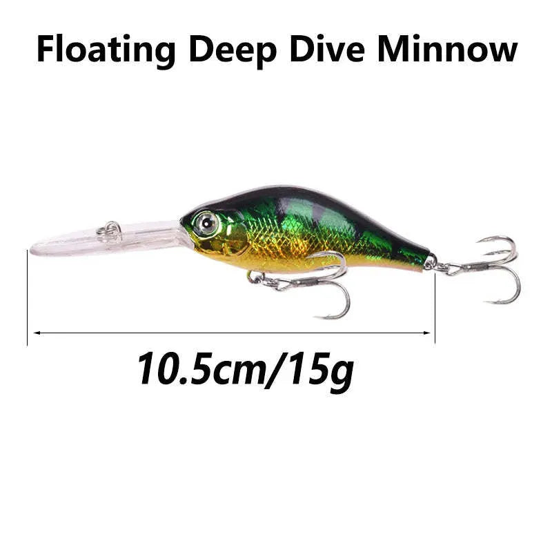 105mm deep diving mino fishing lure with floating rock design in multiple colours