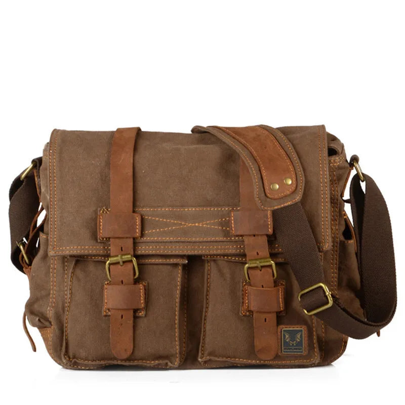 Men's canvas crossbody shoulder bag with postman flap closure in retro European style