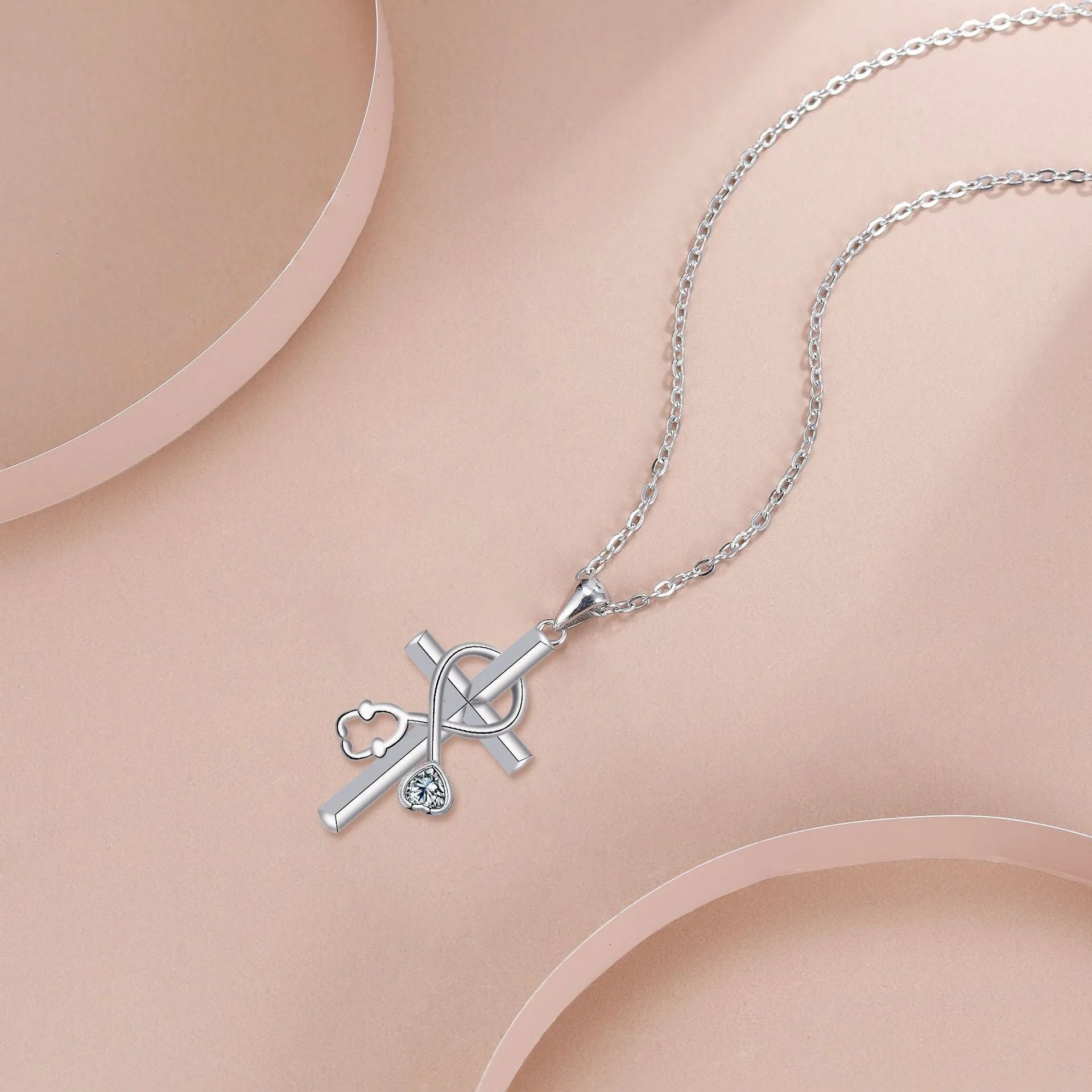 Women's copper cross stethoscope necklace with electroplated finish and original design