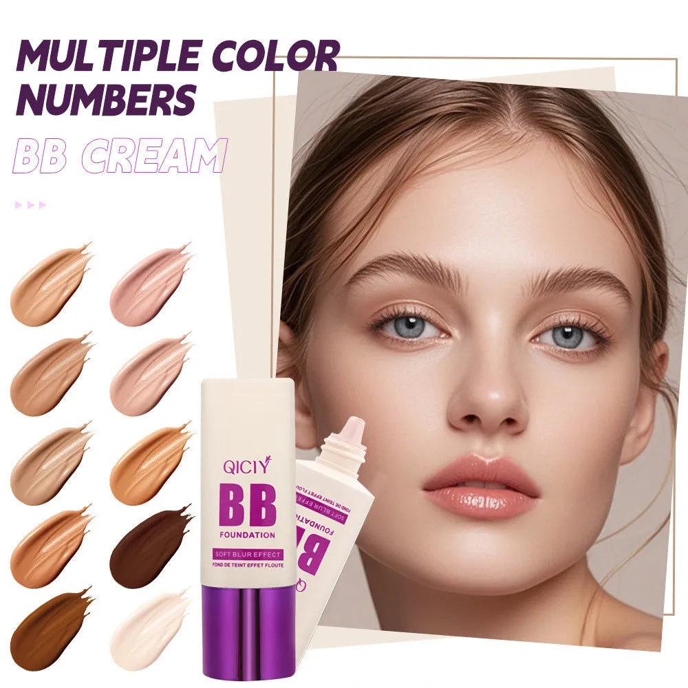 Feeding bottle containing liquid foundation BB cream in one of ten available shades.