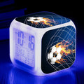 Square plastic alarm clock with football pattern cartoon design and mute alarm function